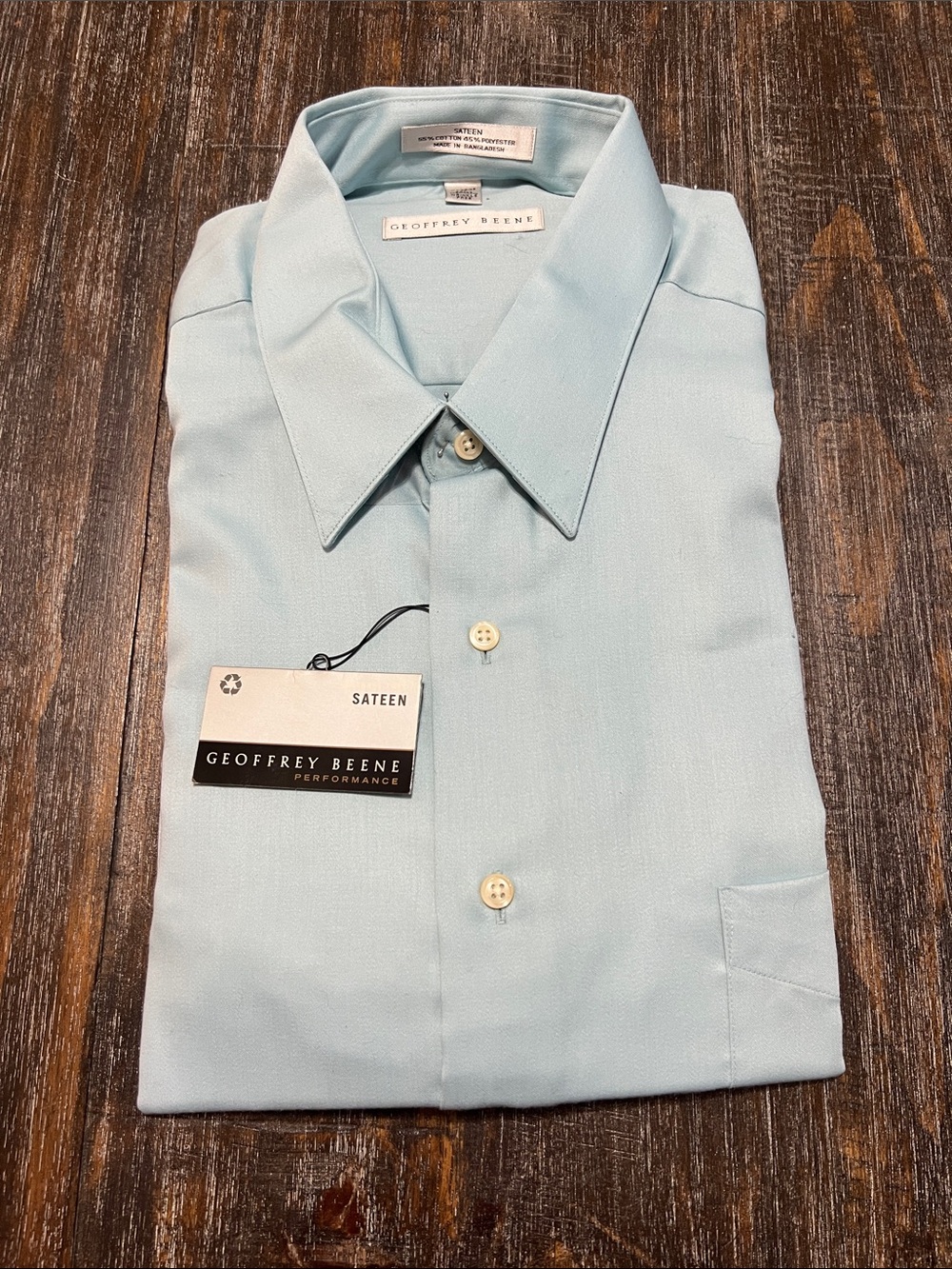 NWT Geoffrey Beene Pale Blue Sateen Dress Shirt